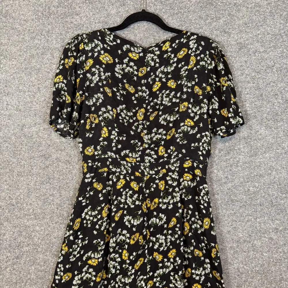 Free People Romper Dress Womens‎ 6 Black Ditsy Floral Short Sleeve Bohemian